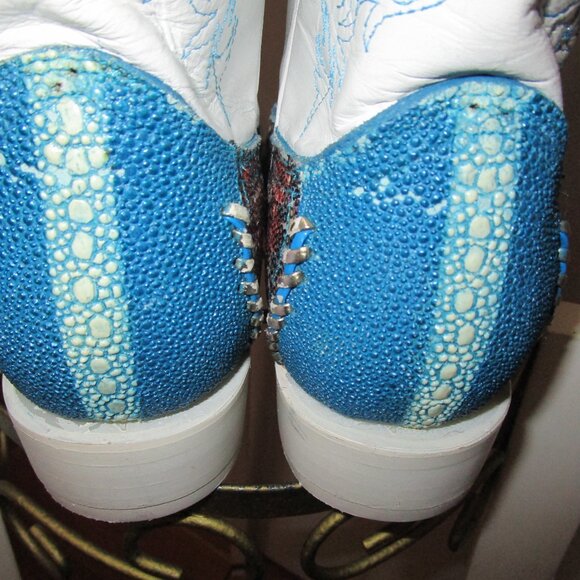 Aguila RealTurquoise & White Stingray Cowgirl Boots 100 % Leather, size 8.5 - Picture 3 of 10
